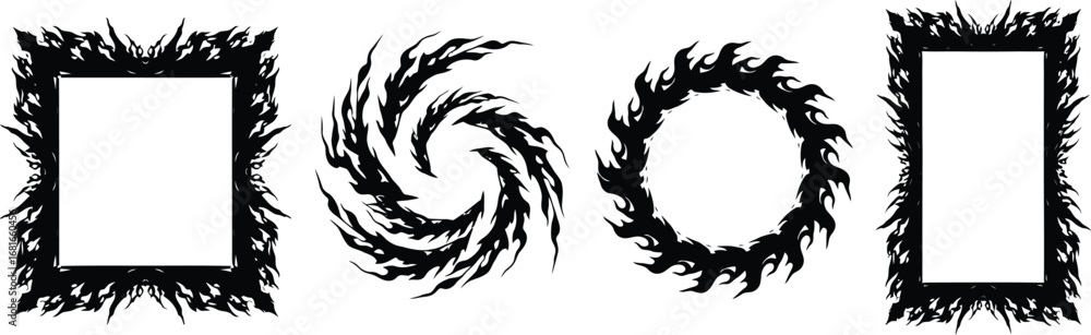 Obraz premium Vector black flame frames and borders for design and decoration