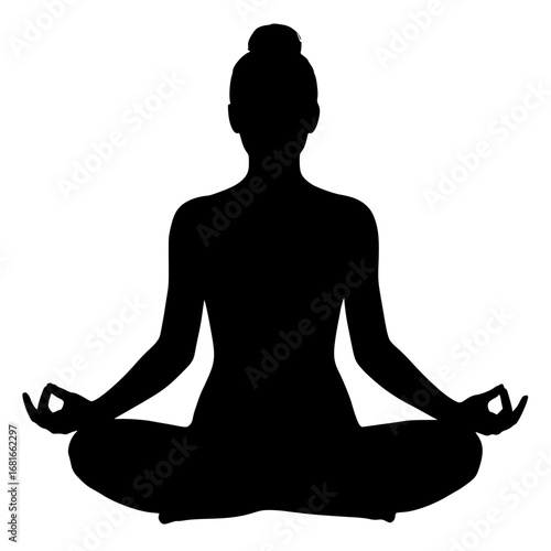 Realistic Female Lotus Pose Silhouette, Woman Meditation Padmasana Vector, Female Yoga Sitting Clipart