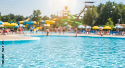 Fototapeta Naklejka Na Ścianę i Meble -  Blurred Water Park on a Sunny Day.