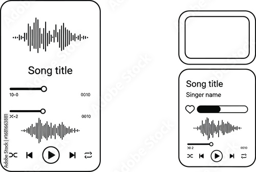 Music player ui kit design template for mobile app interface