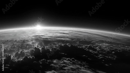 Celestial Dawn: Witness the breathtaking moment as the sun's radiant glow illuminates the atmosphere and unveils the earth from the darkness of space, a stunning view of the world.