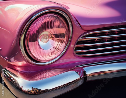 pink classic car headlight detail