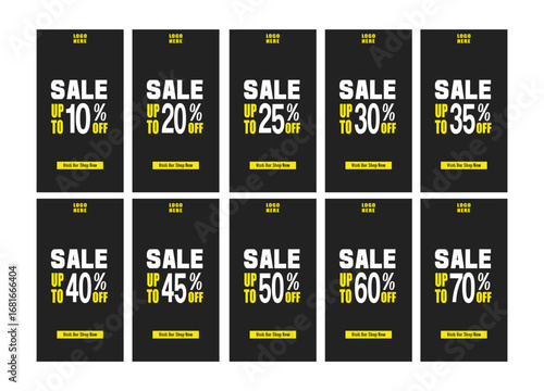 Sale offer Vertical Banner, Discount Banner. Up To 10%, 20%, 25%, 30%,40%,45%,50%,60%, Off.
