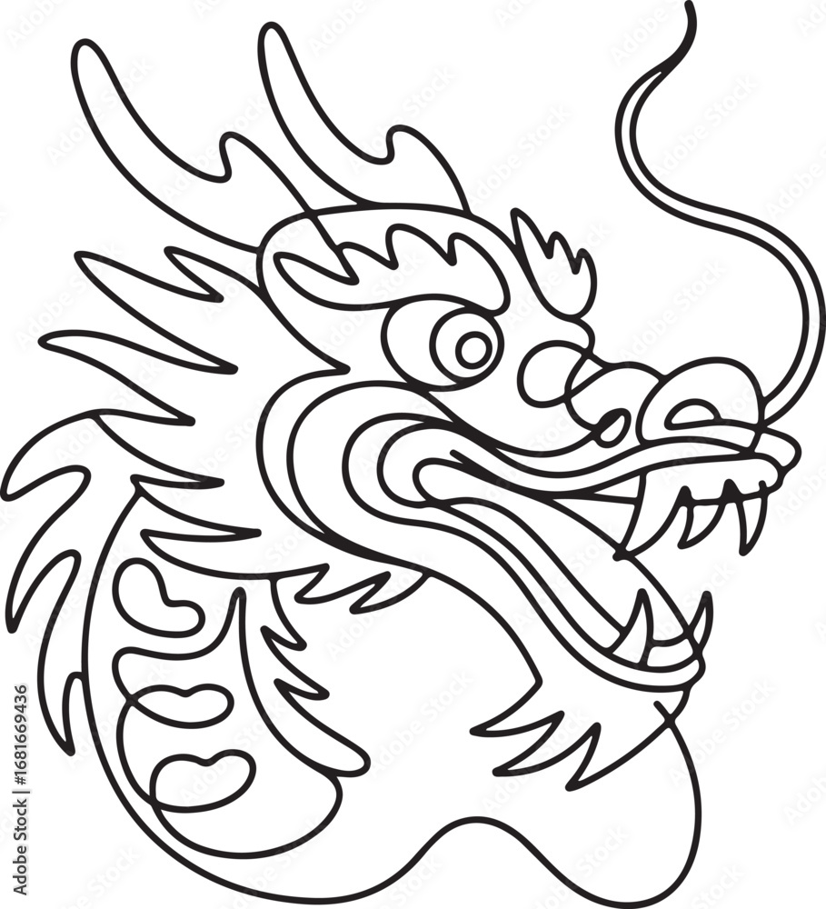 Obraz premium Continuous line art Chinese dragon head abstract Lunar New Year minimal outline vector illustration