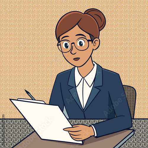Young woman working diligently and professionally in a modern office environment focused on tasks and productivity