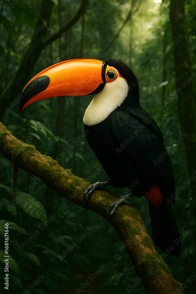 Fototapeta premium Tropical Toucan Bird in Lush Jungle Environment