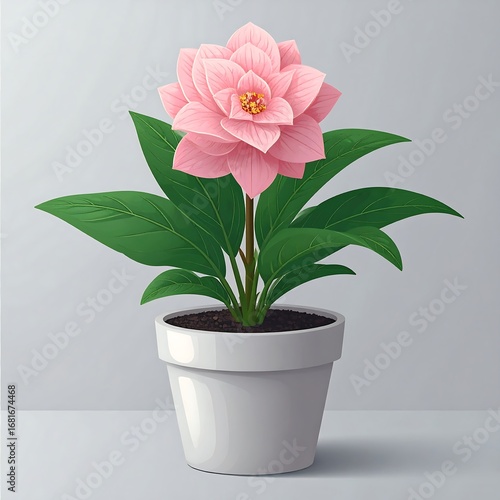 Pink flower in white pot