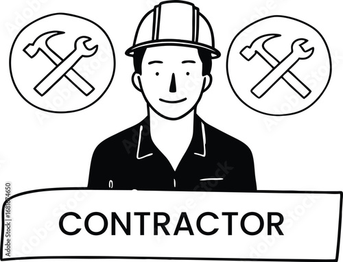 Cartoon contractor person with tools and safety helmet symbol vector