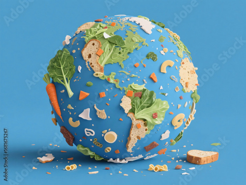 Artistic Food Globe Creation, Culinary Exploration, Vibrant Background, Digital Illustration, Creative Concept