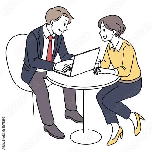 Two light skinned adults a man and a woman depicted in a banner or advertisement design