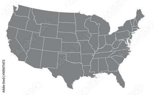 USA Map High Detail Grey with State Lines | United States Vector Illustration