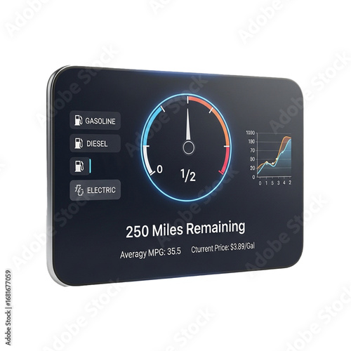 3d icon of Digital app-based fuel monitoring screen isolated 