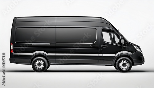 black delivery van side view or truck with copy space or mock up space isolated on white background generative ai