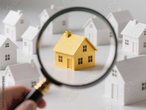 Focus on a Golden Home, Modern Neighborhood, Visual Representation, Business Environment, Close-up Perspective
