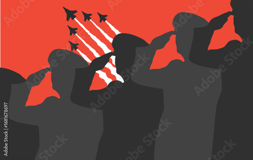 Soldier salute airplane fly patriotism military concept illustration