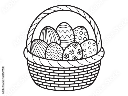 Festive Easter Basket with Colorful Eggs and Floral Design for Holiday Art