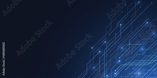 Abstract blue circuitry digital art with dark space and glowing lines  background