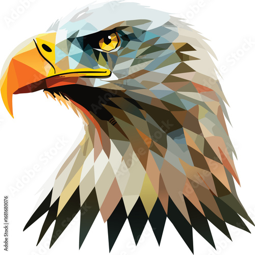 Geometric polygonal eagle head vector illustration, low poly abstract bird of prey, modern sharp triangle animal logo design EPS