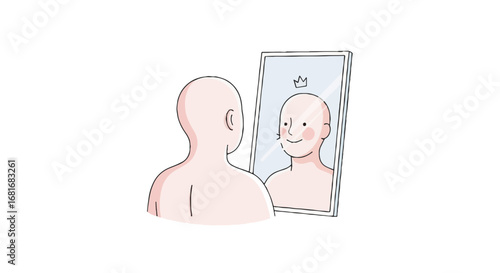 Positive self-image and self-love reflection. Mental health, well-being, confidence, inner strength, and self-esteem concept illustration.