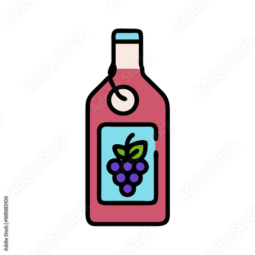 Illustration of a wine bottle with grapes on the label, , showcasing a simple and elegant design