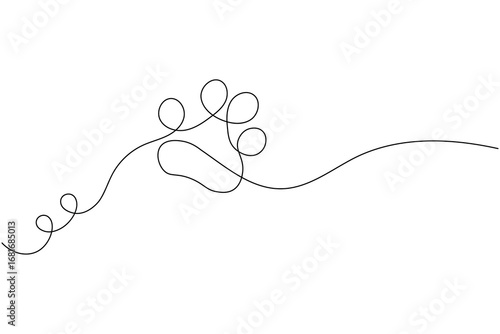 Minimalist continuous one line drawing of a dog paw print on a white background, perfect for modern art and design