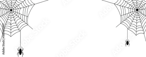 Halloween Spiderwebs with Spiders Hanging Down on White Background