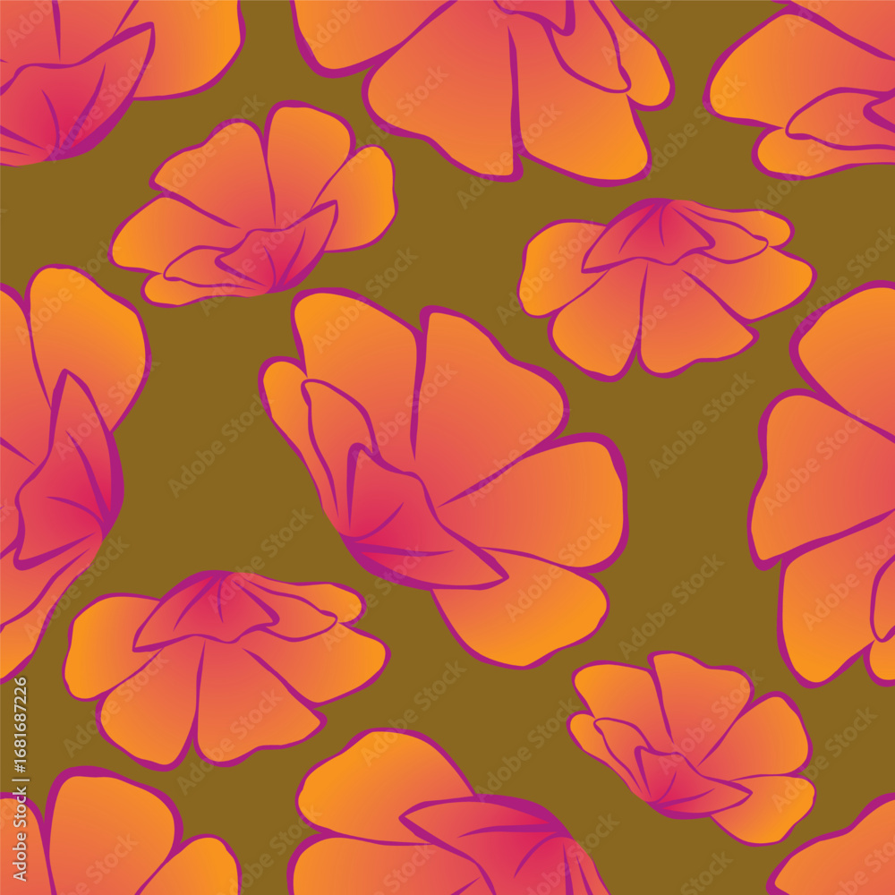 Fototapeta premium Hand drawn summer floral backround. Botanical seamless pattern . Sketch drawing. Design for fashion , fabric, textile, wallpaper, cover, web , wrapping and all prints