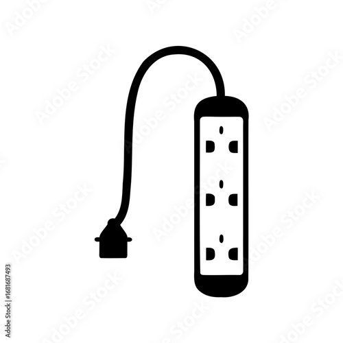 Black and white vector illustration of a multi outlet extension cord