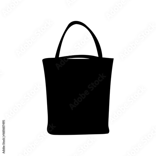 Elegant black silhouette of a tote bag with curved handles on white
