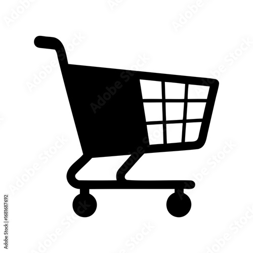 Isolated shopping cart silhouette icon representing retail, grocery, and online commerce