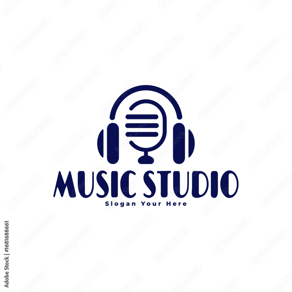 Obraz premium Vector design of headphones and microphone suitable for studio logo