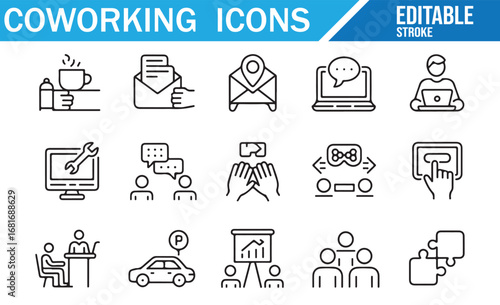 Digital Icons for Team Collaboration, Communication, and Workspace