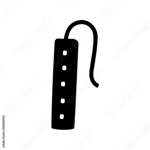 Minimalist Black Silhouette of an Extension Cord with Four Outlets and Cord