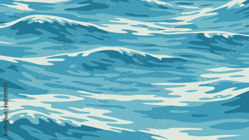 Stylized Ocean Wave Illustration with Blue and White Tones a Refreshing and Modern Take on Marine Imagery for Digital Art