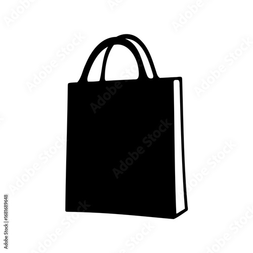 Single black shopping tote bag with rounded handles on white background