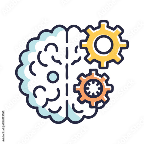 Vector art of brain with gears representing the concept of thinking, intelligence, and problemsolving