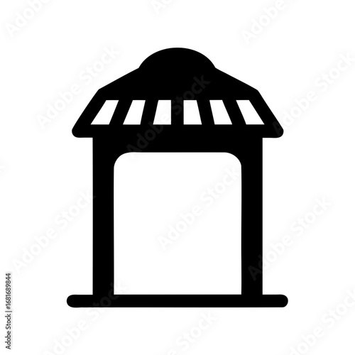 Silhouette of a market stall or kiosk structure with awning detail