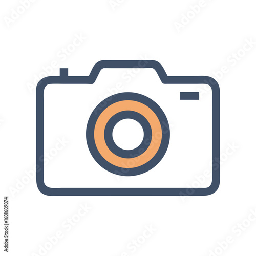 Vector art of simple camera illustration with orange lens, perfect for representing photography, memories, and visual storytelling