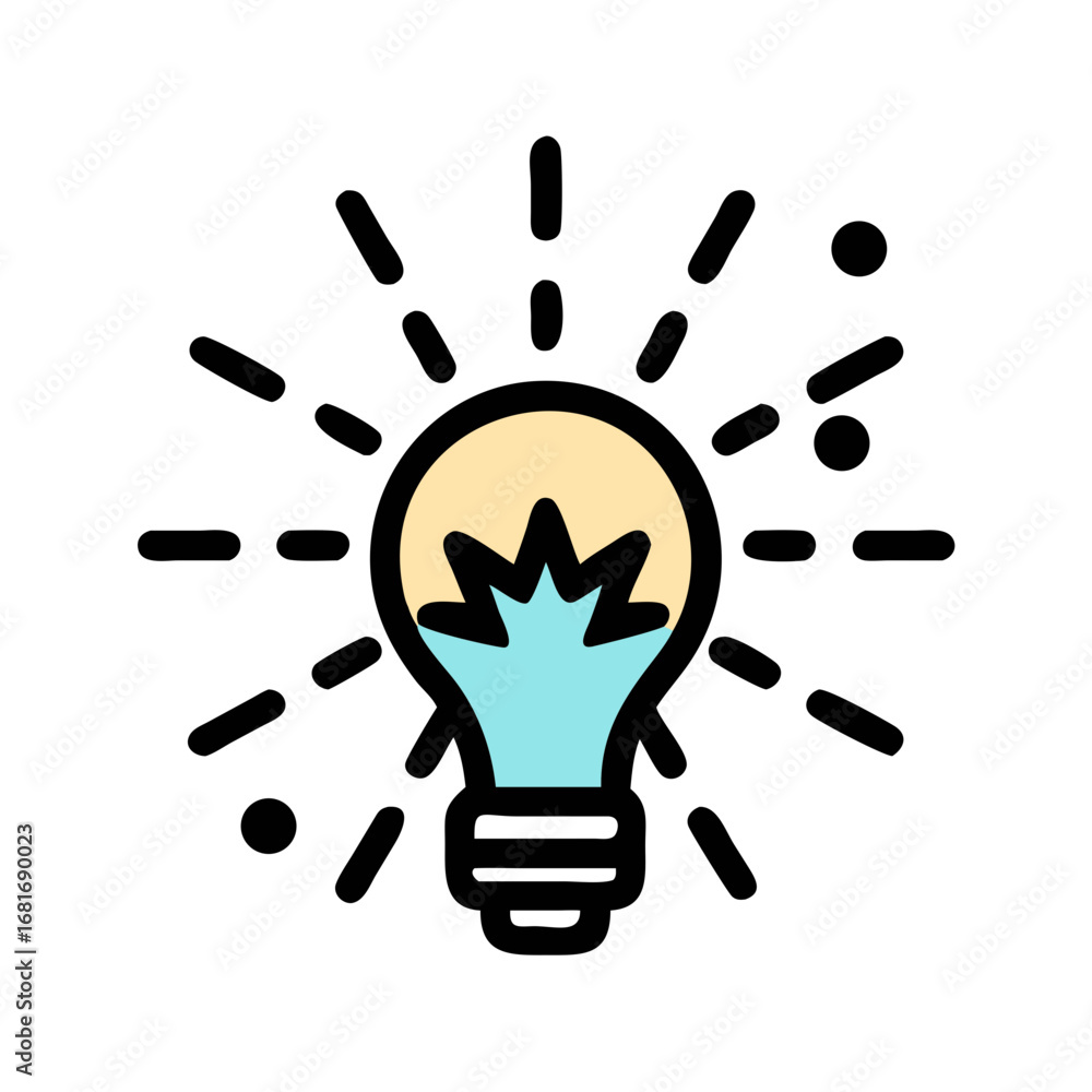 Fototapeta premium Illustration of a light bulb with rays, symbolizing ideas and innovation