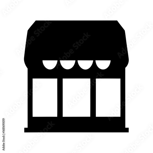 Simple black and white drawing of a shop store front view