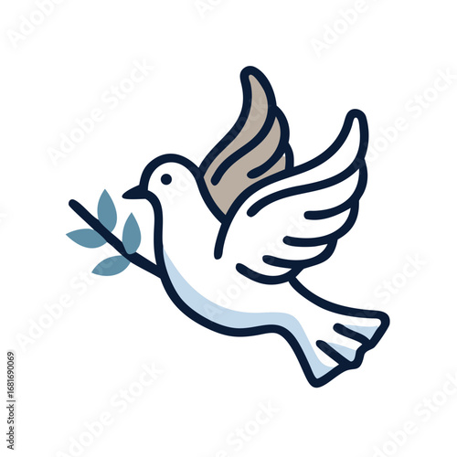 Illustration of a dove carrying an olive branch, a symbol of peace, hope, and harmony
