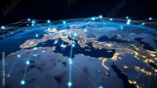 Global Network Connections Over Earth Depicting International Communication and Data Transfer
