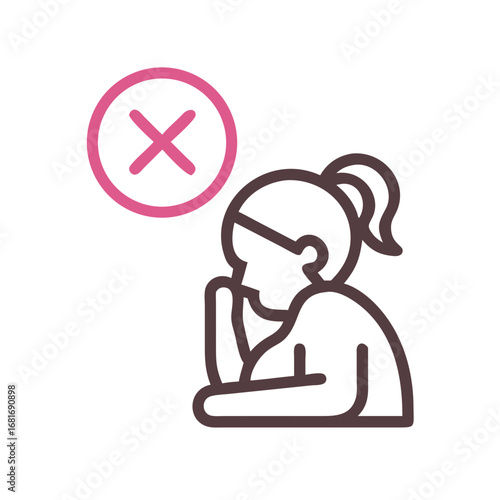 Vector art of a woman expressing disapproval or rejection with a cancel symbol, conveying a sense of error or failure