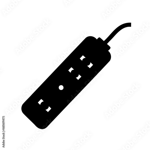 Black power strip with multiple outlets and a cable, isolated on white
