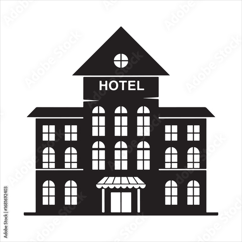 Grand Victorian Style Hotel Building Facade With Many Windows and Entrance Awning