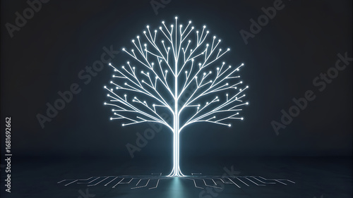 Glowing abstract tree of light and technology