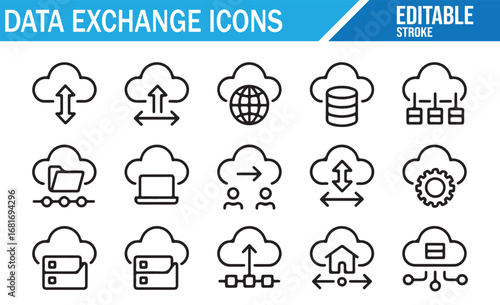 Cloud Technology and File Sharing Icons for Data Exchange Platforms