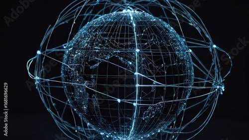  A Digital Globe Encircled by a Luminous Network, Symbolizing Global Connectivity and a Worldwide Information Grid