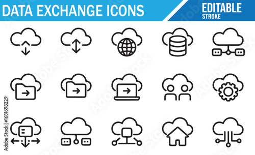 Simple Cloud Communication and File Transfer Icons Set