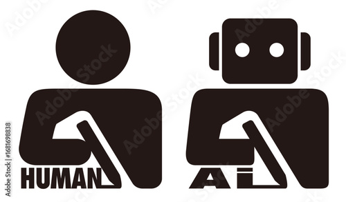 AI生成と人間制作を示すピクトグラムアイコン｜作品出自を示すシンボル｜HUMAN&AI(AI Generated and Human Made Pictogram Icons – Symbols Indicating Work Origin)